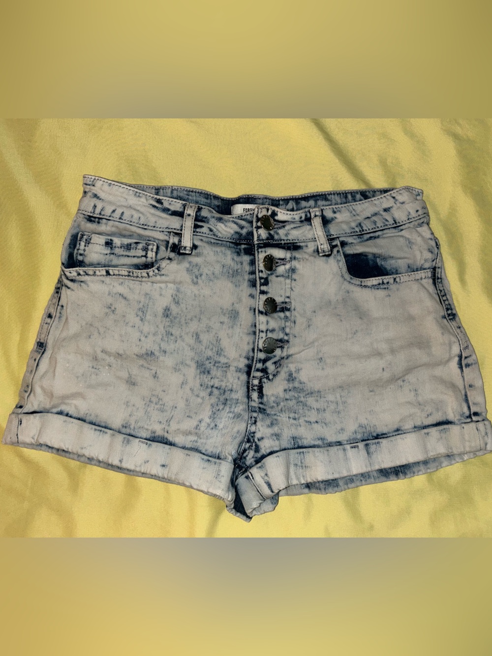 Acid Wash Button Fly Shorts -29